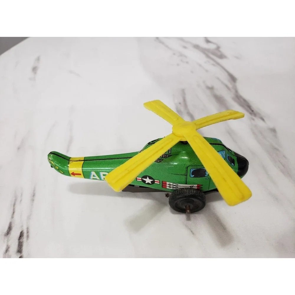 1950's Tin Litho ARMY HELICOPTER Green Small Metal Toy-Made In Japan‎